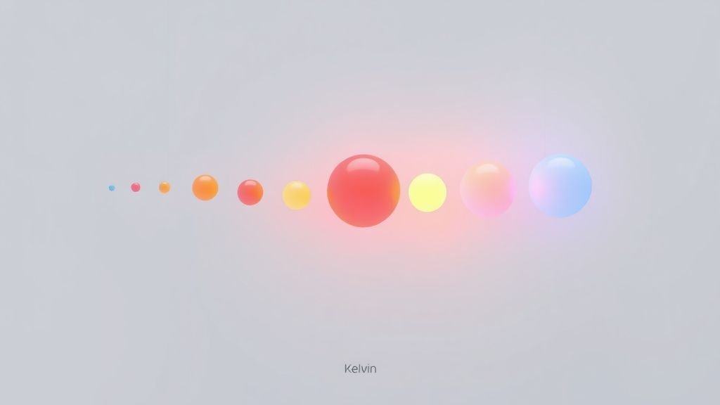 Gradient visuel de températures de couleur de chaud à froid illustré par des sphères lumineuses