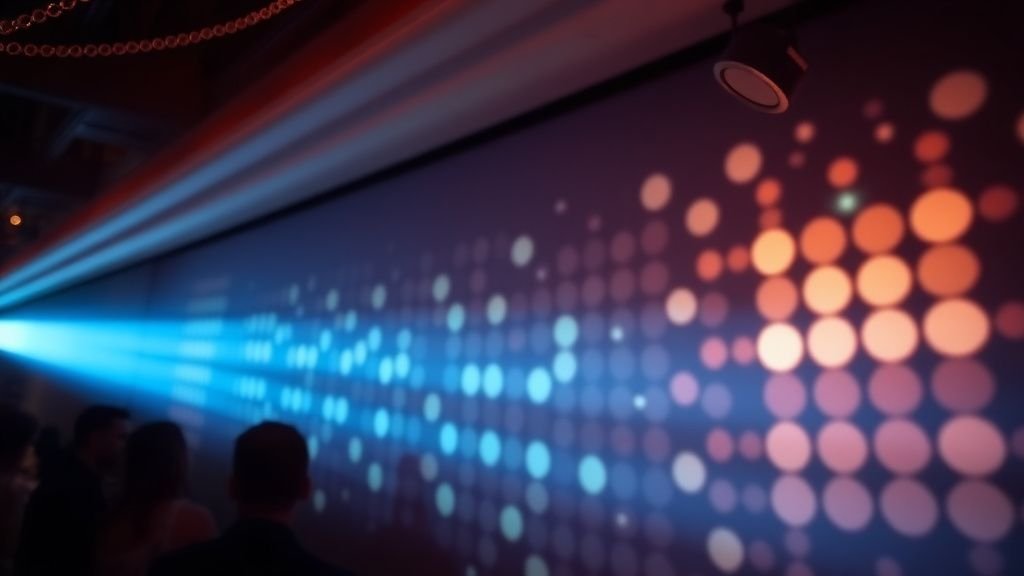 Motif gobo projeté en lumière ambre sur mur texturé lors d'une soirée à thème