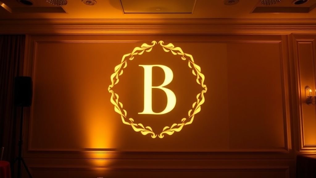 Motif gobo projeté en lumière dorée sur un mur lors dune fête anniversaire